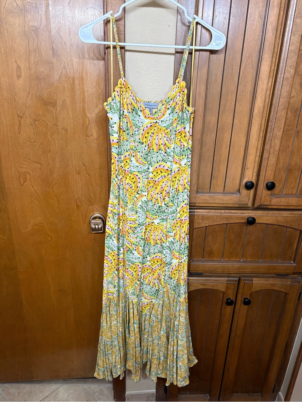 Yellow Tropical-Print Spaghetti-Strap Maxi Dress